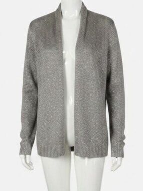 Neiman Marcus Cashmere Collection Women's Silver Sequin Knit Cardigan Size L